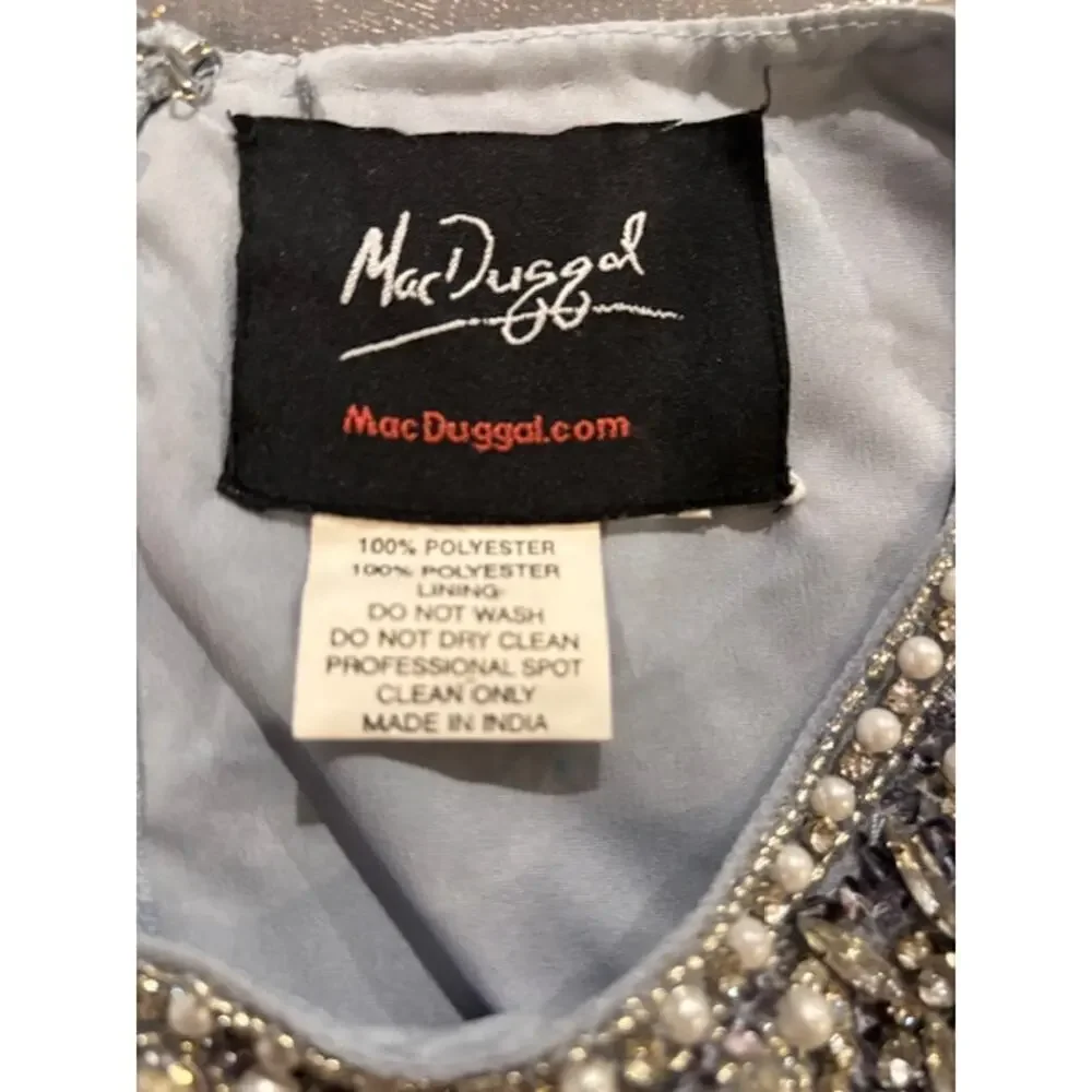Mac Duggal Steel Blue Sequined Sleeveless Crew Neck Dress Formal Gown Size 14